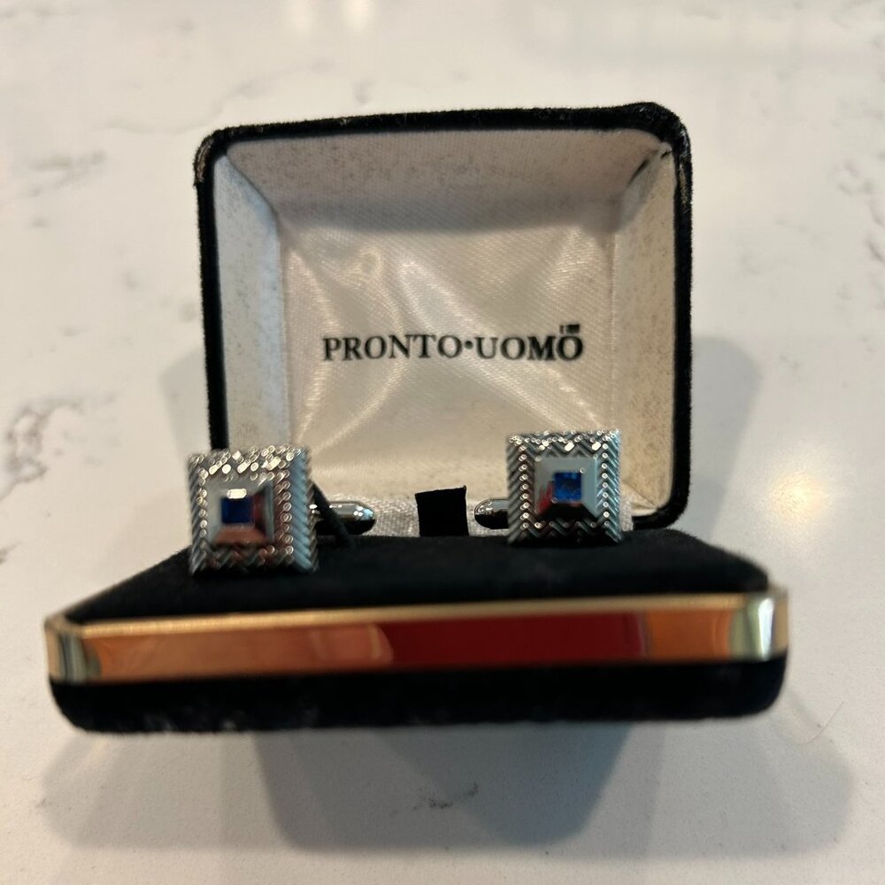 Cufflinks Cuff Links Blue Sapphire Silver Pronto Uomo